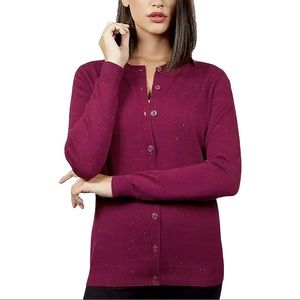 Nicole Miller Ladies' Metallic Yarn Cardigan Sweater Size L BERRY New W/ Tag